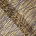 Golden Yellow and Brown Abstract Brushstroke Print Silk Satin Fabric, 110 Cms Width, India-D24667