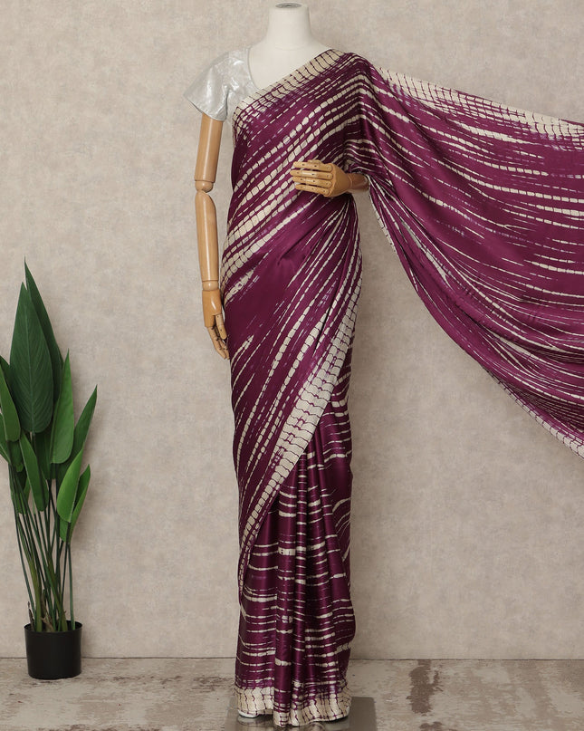 Wine Purple Premium Pure Silk Satin Saree With Abstract Striped Print 5.5 Mtrs Length 110 Cms Width From India-D27239