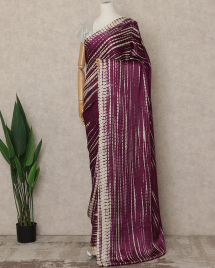 Wine Purple Premium Pure Silk Satin Saree With Abstract Striped Print 5.5 Mtrs Length 110 Cms Width From India-D27239