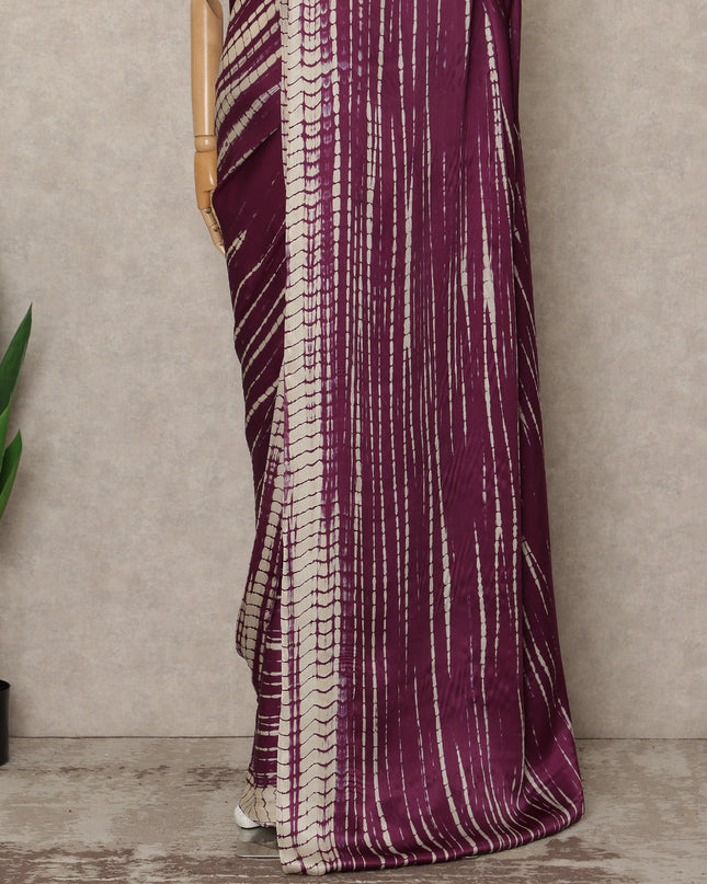 Wine Purple Premium Pure Silk Satin Saree With Abstract Striped Print 5.5 Mtrs Length 110 Cms Width From India-D27239