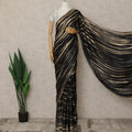 Black Premium Pure Silk Satin Saree With Beige Abstract Striped Print 5.5 Mtrs Length 110 Cms Width From India-D27241