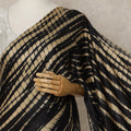 Black Premium Pure Silk Satin Saree With Beige Abstract Striped Print 5.5 Mtrs Length 110 Cms Width From India-D27241