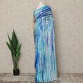 Sky Blue Premium Pure Silk Satin Saree With Abstract Striped Print 5.5 Mtrs Length 110 Cms Width From India-D27242