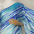 Sky Blue Premium Pure Silk Satin Saree With Abstract Striped Print 5.5 Mtrs Length 110 Cms Width From India-D27242