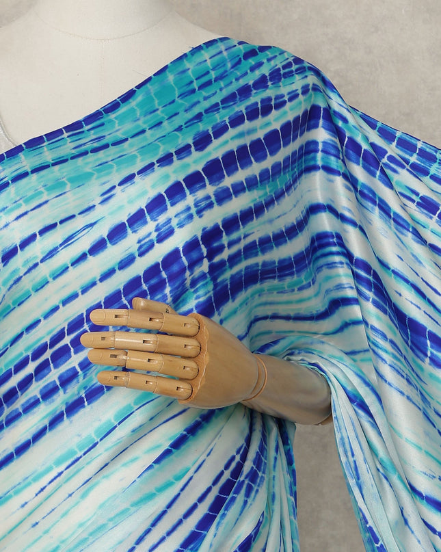 Sky Blue Premium Pure Silk Satin Saree With Abstract Striped Print 5.5 Mtrs Length 110 Cms Width From India-D27242