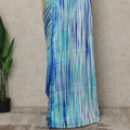 Sky Blue Premium Pure Silk Satin Saree With Abstract Striped Print 5.5 Mtrs Length 110 Cms Width From India-D27242