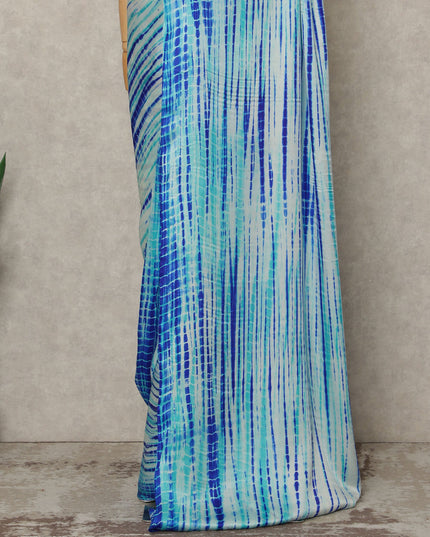 Sky Blue Premium Pure Silk Satin Saree With Abstract Striped Print 5.5 Mtrs Length 110 Cms Width From India-D27242