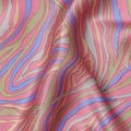 Pink Multicolor Abstract Wave Print Silk Satin Fabric 110 Cms Width India-D24990