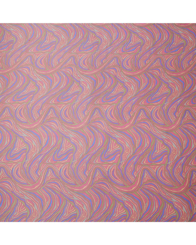 Pink Multicolor Abstract Wave Print Silk Satin Fabric 110 Cms Width India-D24990