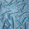 Blue Multicolor Abstract Wave Print Silk Satin Fabric 110 Cms Width India-D24991