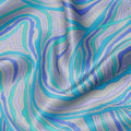 Blue Multicolor Abstract Wave Print Silk Satin Fabric 110 Cms Width India-D24991