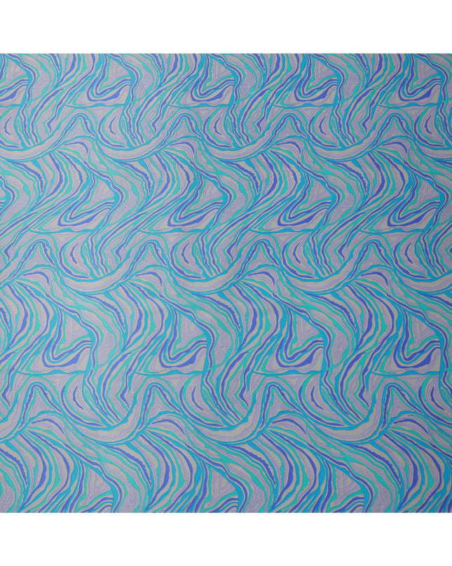 Blue Multicolor Abstract Wave Print Silk Satin Fabric 110 Cms Width India-D24991