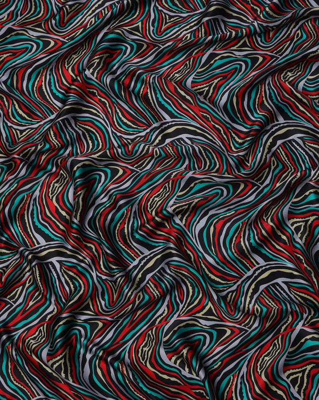 Multicolor Abstract Wave Print Silk Satin Fabric 110 Cms Width India-D24989