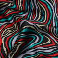 Multicolor Abstract Wave Print Silk Satin Fabric 110 Cms Width India-D24989