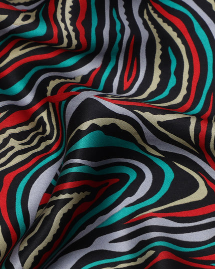 Multicolor Abstract Wave Print Silk Satin Fabric 110 Cms Width India-D24989
