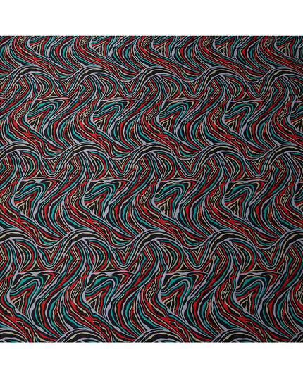 Multicolor Abstract Wave Print Silk Satin Fabric 110 Cms Width India-D24989