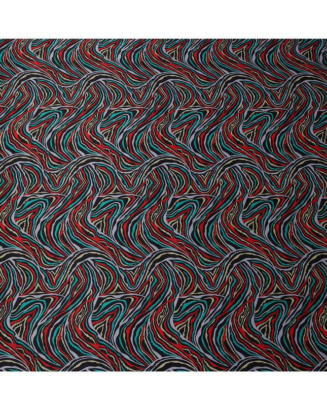 Multicolor Abstract Wave Print Silk Satin Fabric 110 Cms Width India-D24989