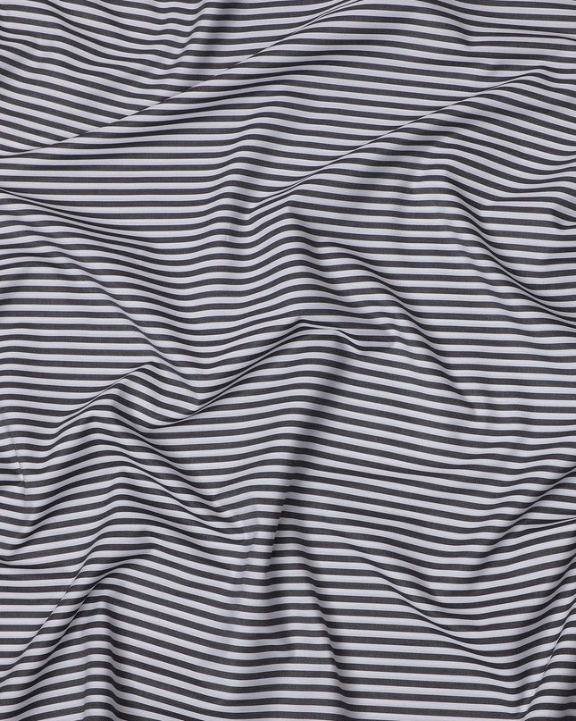 White and Black Horizontal Stripe Italian 100% Cotton Shirting Fabric, 150 Cms, Italy-D24940