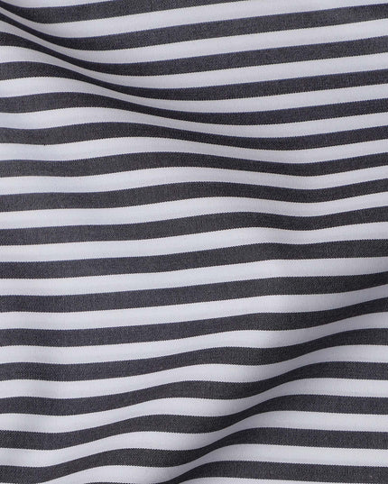 White and Black Horizontal Stripe Italian 100% Cotton Shirting Fabric, 150 Cms, Italy-D24940
