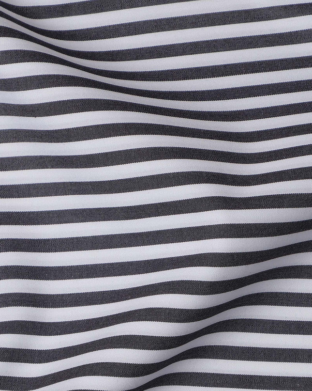 White and Black Horizontal Stripe Italian 100% Cotton Shirting Fabric, 150 Cms, Italy-D24940