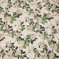 Cream with White and Green Floral Print on Premium Pure Italian Silk Satin Fabric, 140 Cms Width, Italy-D24788