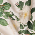 Cream with White and Green Floral Print on Premium Pure Italian Silk Satin Fabric, 140 Cms Width, Italy-D24788