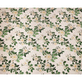 Cream with White and Green Floral Print on Premium Pure Italian Silk Satin Fabric, 140 Cms Width, Italy-D24788