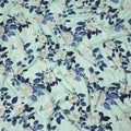 Mint Green with White and Blue Floral Print on Premium Pure Italian Silk Satin Fabric, 140 Cms Width, Italy-D24787