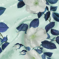 Mint Green with White and Blue Floral Print on Premium Pure Italian Silk Satin Fabric, 140 Cms Width, Italy-D24787