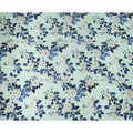 Mint Green with White and Blue Floral Print on Premium Pure Italian Silk Satin Fabric, 140 Cms Width, Italy-D24787