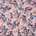 Pink with Peach and Blue Floral Print on Premium Pure Italian Silk Satin Fabric, 140 Cms Width, Italy-D24789