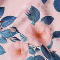 Pink with Peach and Blue Floral Print on Premium Pure Italian Silk Satin Fabric, 140 Cms Width, Italy-D24789
