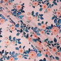 Pink with Peach and Blue Floral Print on Premium Pure Italian Silk Satin Fabric, 140 Cms Width, Italy-D24789