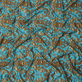 Blue and Gold Ornamental Baroque Print on Premium Pure Italian Silk Satin Fabric, 140 Cms Width, Italy-D24785