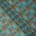 Blue and Gold Ornamental Baroque Print on Premium Pure Italian Silk Satin Fabric, 140 Cms Width, Italy-D24785