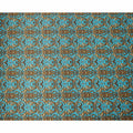 Blue and Gold Ornamental Baroque Print on Premium Pure Italian Silk Satin Fabric, 140 Cms Width, Italy-D24785