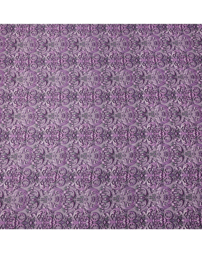 Purple Ornamental Baroque Print on Premium Pure Italian Silk Satin Fabric, 140 Cms Width, Italy-D24786