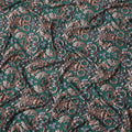 Green and Gold Ornamental Baroque Print on Premium Pure Italian Silk Satin Fabric, 140 Cms Width, Italy-D24784