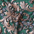 Green and Gold Ornamental Baroque Print on Premium Pure Italian Silk Satin Fabric, 140 Cms Width, Italy-D24784