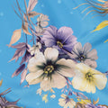 Blue Floral Bouquet Print on Premium Pure Italian Silk Satin Fabric, 140 Cms Width, Italy-D24781
