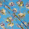 Blue Floral Bouquet Print on Premium Pure Italian Silk Satin Fabric, 140 Cms Width, Italy-D24781