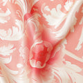 Peach and Cream Floral Damask Print on Premium Pure Italian Silk Satin Fabric, 140 Cms Width, Italy-D24778
