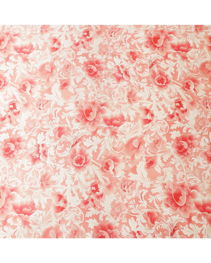 Peach and Cream Floral Damask Print on Premium Pure Italian Silk Satin Fabric, 140 Cms Width, Italy-D24778