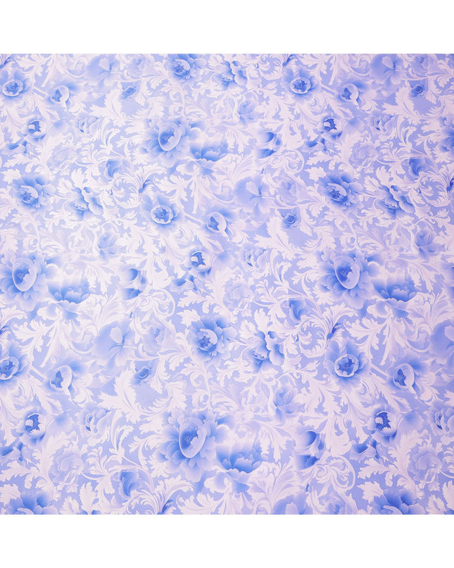 Blue and White Floral Damask Print on Premium Pure Italian Silk Satin Fabric, 140 Cms Width, Italy-D24780