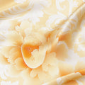 Yellow and White Floral Damask Print on Premium Pure Italian Silk Satin Fabric, 140 Cms Width, Italy-D24779