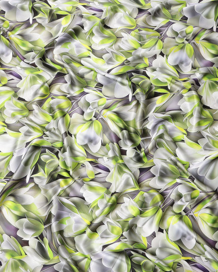 طباعة زهور تجريدية باللونين الأخضر والأبيض على قماش ساتان حريري إيطالي فاخر، عرض 140 سم، إيطاليا-D24775