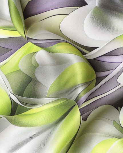 طباعة زهور تجريدية باللونين الأخضر والأبيض على قماش ساتان حريري إيطالي فاخر، عرض 140 سم، إيطاليا-D24775
