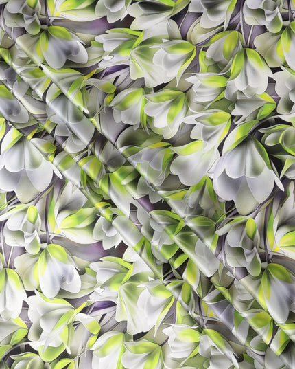 طباعة زهور تجريدية باللونين الأخضر والأبيض على قماش ساتان حريري إيطالي فاخر، عرض 140 سم، إيطاليا-D24775