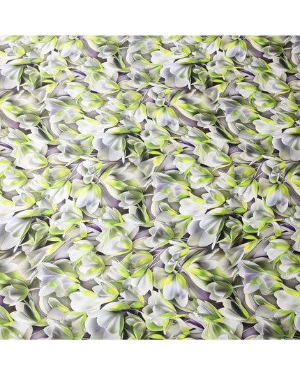 طباعة زهور تجريدية باللونين الأخضر والأبيض على قماش ساتان حريري إيطالي فاخر، عرض 140 سم، إيطاليا-D24775