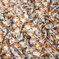 Orange and White Abstract Floral Print on Premium Pure Italian Silk Satin Fabric, 140 Cms Width, Italy-D24776